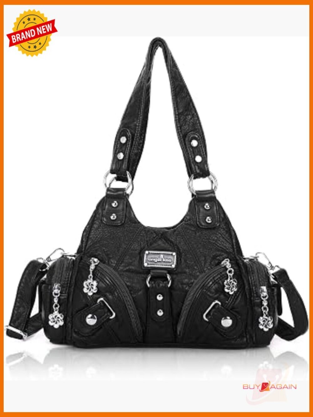 Small Hobo Shoulder Bag Vegan Leather Multi-Pocket Tote Zipper